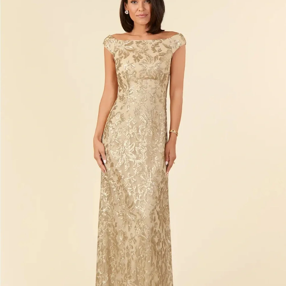 Azazie | Dresses | Nwt Azazie Porcelain Champagne Aline Off The Shoulder  Elegant Lace Evening Gown | Poshmark